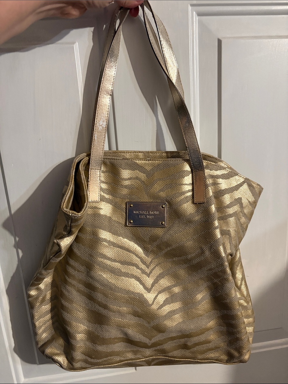 Michael Kors Metallic Gold Zebra-Print Tote